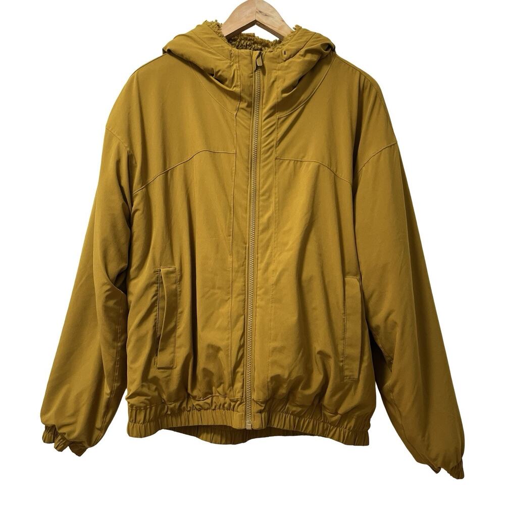 Lululemon Womens Reversible Sherpa Fleece Hooded Jacket Size 12 Gold Spice RARE